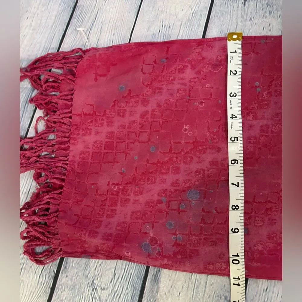 Flamingo Fit to be Tied Pink Blue Fringe Boho Festival Layered Mystical Scarf